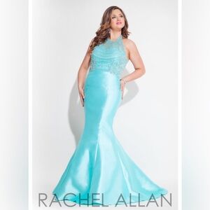 Rachel Allan Aqua Sleeveless Prom Dress